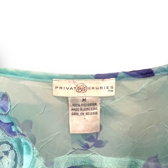 Private Luxuries Vintage Teal Floral Nighty Teddy | Size Medium - Picture 3 of 5